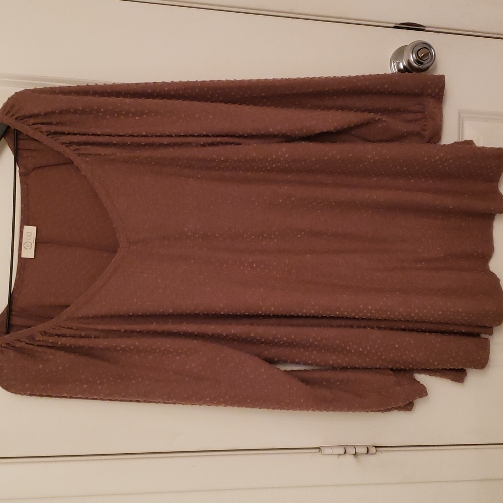 Be Stage 3X Chocolate Brown Swiss Dot Long Sleeve V Neck Blouse NWOT